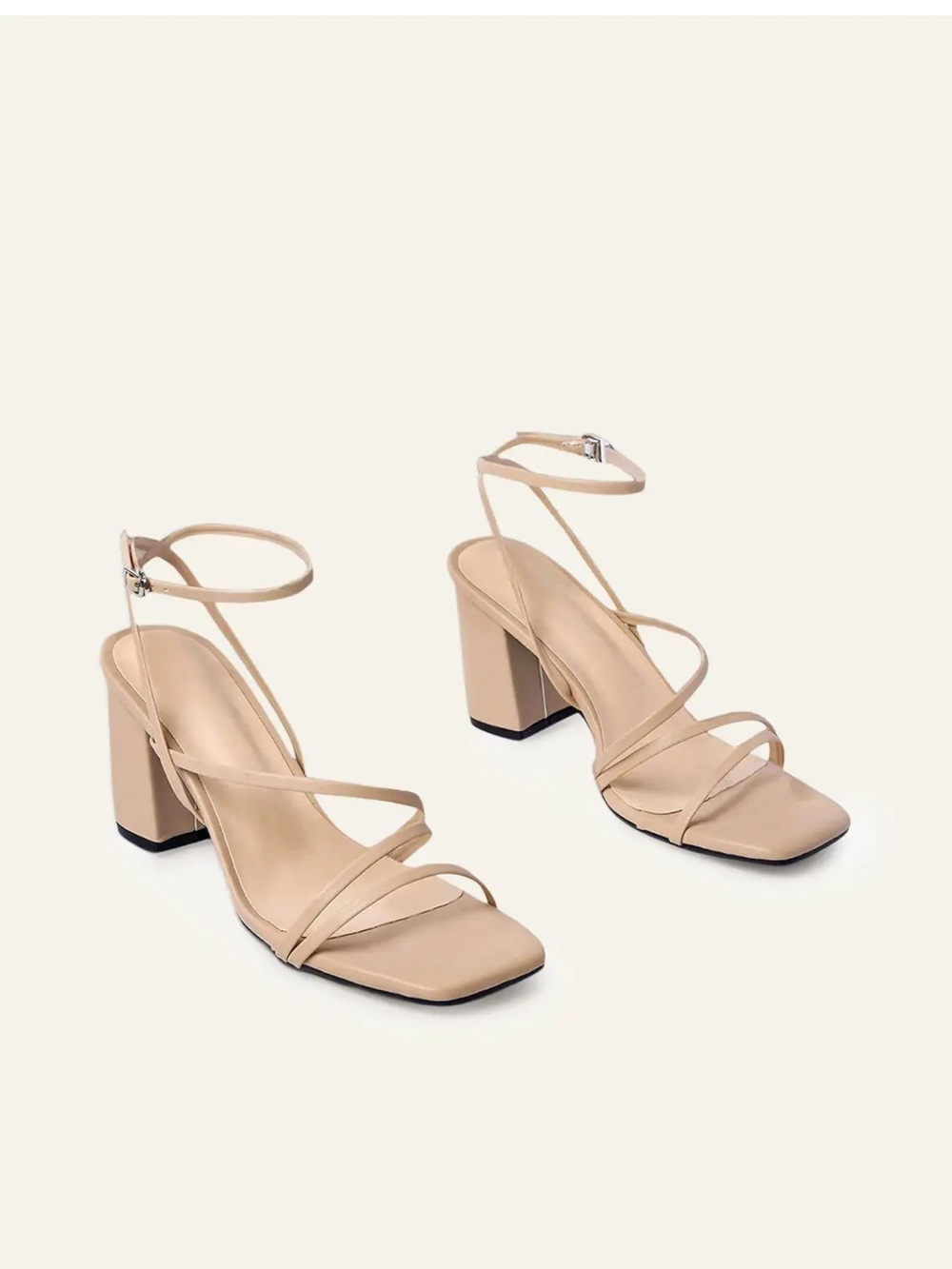 Azazie Beige Strappy Ankle-Wrap Block Heel Sandals